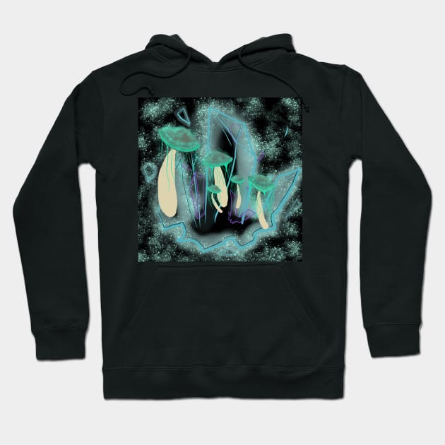 Glowing Mushrooms and Crystals Hoodie by RavenRarities